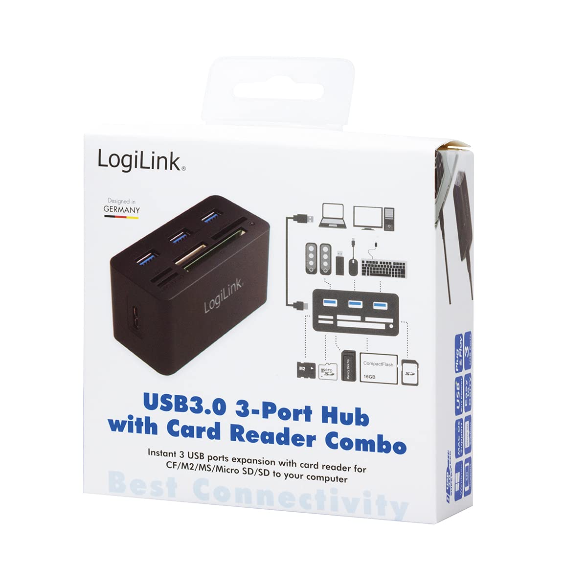 LogiLink Hub compatibile USB 3.0 con lettore di carte All-in-One, nero