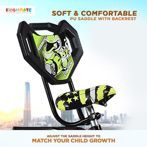 Image of Kidsmate Star Ride 16T Kids Bicycle with Training Wheels | Cycle for Kids Featuring Front Basket, Adjustable Seat & Strong Steel Frame | Perfect First Ride Kids Cycle for 5-8 Years - Neon Green