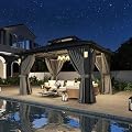 Aoxun 10'x12' Hardtop Gazebo for Outdoor Patio Backyard, with 4 LED Lights, Galvanized Steel Double Roof, Breathable Netting & Privacy Curtains, Decor Hooks, Gray