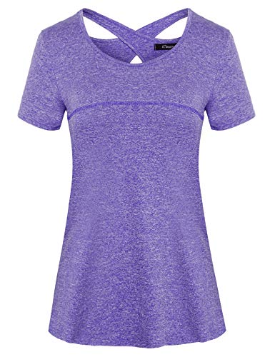 iClosam Women's Short Sleeve Yoga Tops Flowy Fitness Workout T Shirt