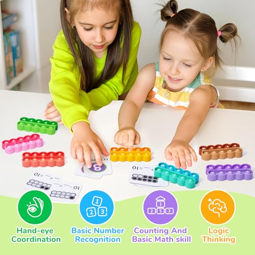 Image of Joycat Ten-Frame Math Learning Tools for Elementary-8 Ten Frames and 20 Task Cards Math Counting Games with for Preschool Kindergarten Classroom Learning Activities Kids Ages 3-5