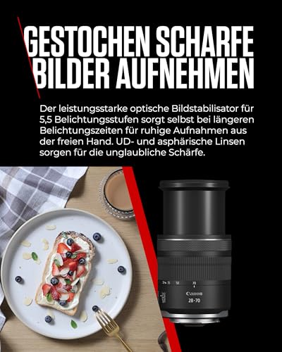 Canon RF 28-70mm F2.8 is STM Standard-Zoomobjektiv für EOS R Kameras mit 5,5-Stufen-Bildstabilisator, Witterungsschutz in kompakter und Leichter Bauweise