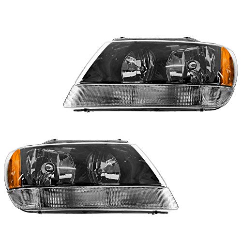 Image of TRQ Headlight Assembly Set CH2502138 CH2503138 Compatible with 1999-2004 Jeep Grand Cherokee