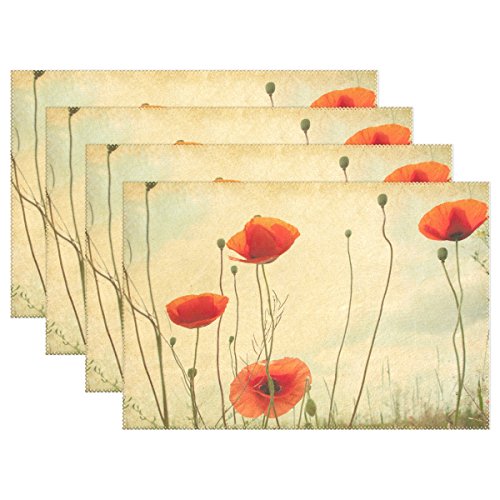 Use7 Set de Table Vintage en Polyester Motif Coquelicot 30,5 x 45,7 cm, Polyester, Multicolore, Package Quantity: 1
