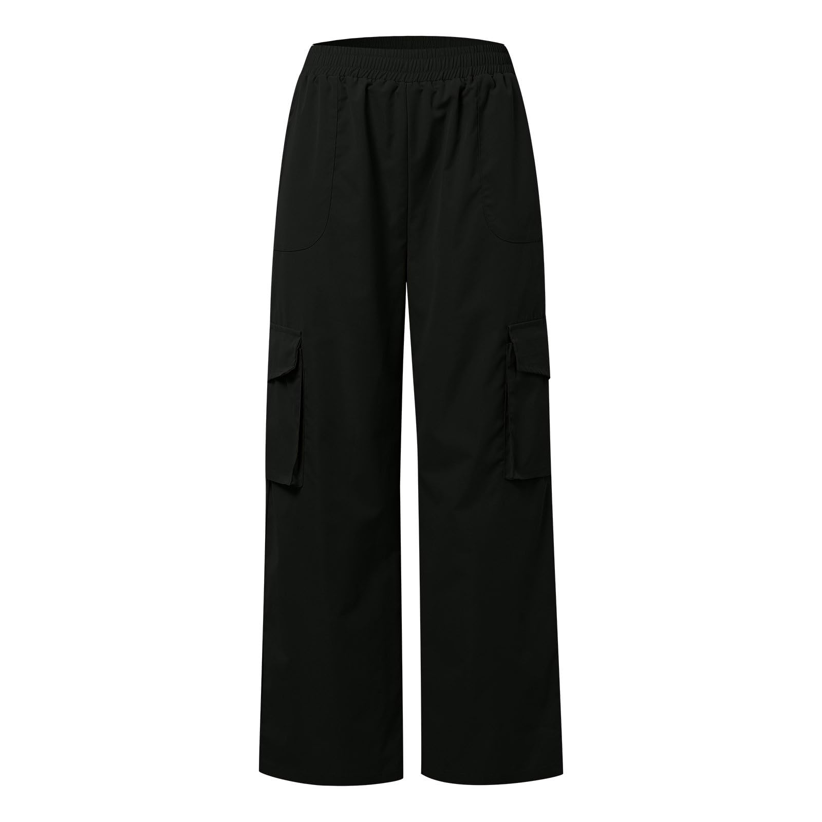 Pantaloni Donna Cargo Elastico a Vita Alta con Tasche Pantalone Palazzo Tinta Unita Y2k Gamba Larga Pantalone Tuta Donna Lavoro Casual Eleganti Pants Leggeri Tempo Libero All'aperto Trekking
