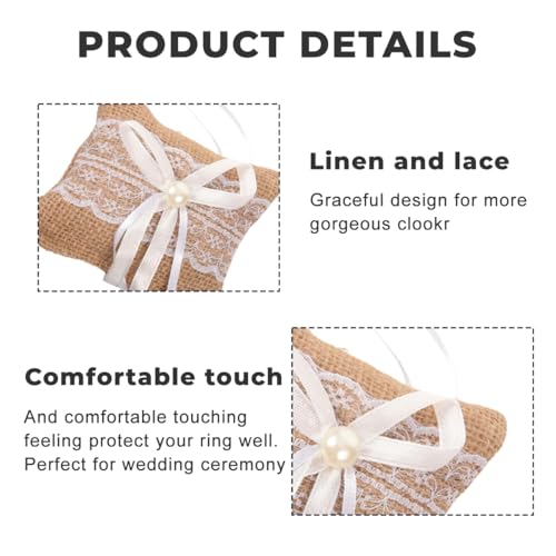 2PCS Burlap Ring Bearer Pillow Cushion with Lace Bow Bridal Wedding Ceremony Pocket Ring Holder for Proposal - Thumbnail 3
