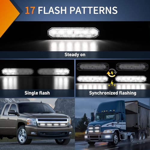 Image of Nilight 6LED Emergency Strobe Lights 4PCS Ultra slim Surface Mount Hazard Caution Light bar 12-24V Sync Feature Warning Flashing Light kit for Truck Car Vehicle ATV SUV UTV White | slim Surface Mount Hazard Caution Light bar 12-24V Sync Feature Warning Flashing Light kit for Truck Car Vehicle ATV SUV UTV