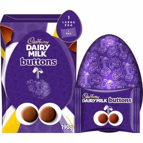 Cadbury Dairy Milk Buttons Chocolate Easter Egg Includes 1 Large Egg and 1 Sharing Bag 195 g (Pack of 1)