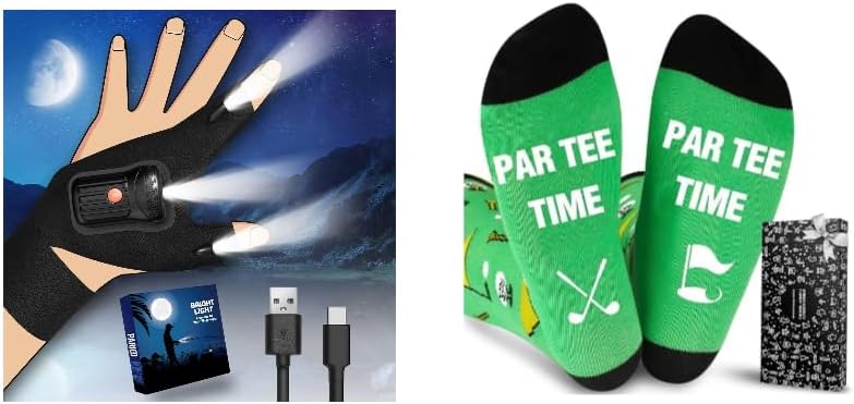 PARIGO Flashlight Gloves for Men Rechargeable for Men & Funny Golf Socks for Men