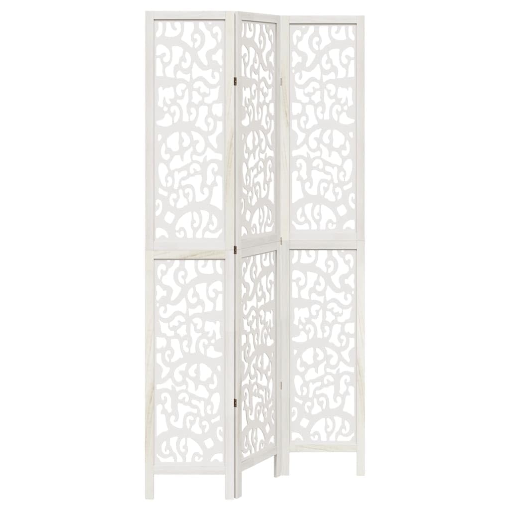 Vidaxl Room Divider 3 Panels White Solid Wood Paulownia