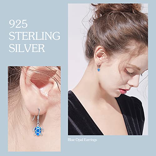 Sea Turtle Earrings,Sterling Silver Hawaiian Beach Themed Stud Earrings Turtle Dangle Blue Opal Ocean Jewelry Gifts For Women Girlfriend Girls (Dangle) #TOP4