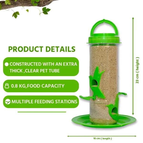 Image of Amijivdaya Medium Hanging Bird Feeder for Garden Balcony | 4 Feeding Ports | 700g Seed Capacity | Food-Grade Plastic | Easy Refill & Weatherproof (Parrot Green, Pack of 2)