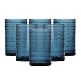 D&V Jupiter Glass Collection Iced Beverage, 13 Ounce, Blue, Set of 6