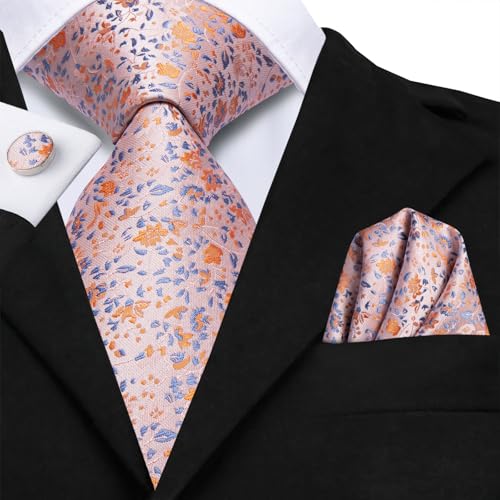 Image of Dubulle Mens Paisley Striped Tie Woven Necktie for Men and Handkerchief Cufflinks Set Wedding Formal Business