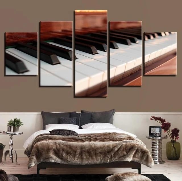 Décoration Murale Piano Keys pour Salon Grand Tableau Musical 5 Panneaux