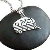 LKBEADS Wohnmobil-Halskette aus 925er Sterlingsilber|Kleiner Wohnmobil-Anhänger|Leben im Wohnmobil auf dem Campingplatz|Abenteuer im Freien|Anhänger mit Waldanhänger | mit 45,7 cm | versilbert | 0060