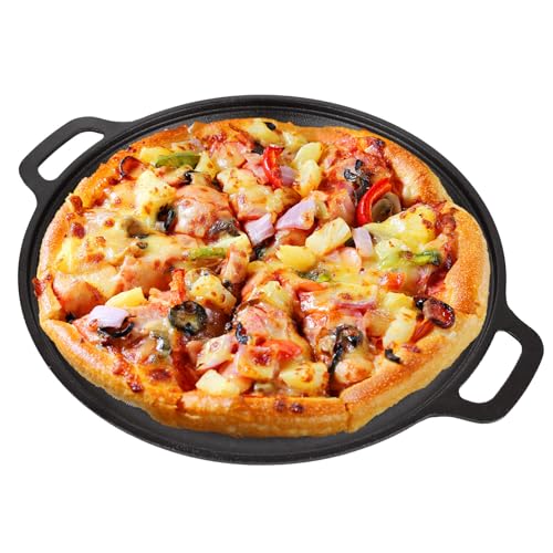 LOPYXBR Sartén de hierro fundido para pizza de 30 cm, sartén de hierro fundido con asa, sartenes redondas presazonadas para tortillas, estufas de horno, parrilla, barbacoa y camping, aptas para horno
