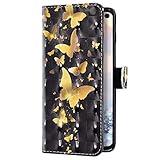 Uposao Kompatibel mit Samsung Galaxy A20S Hülle Leder Handyhülle 3D Bling Glitzer Glänzend Klapphülle Schutzhülle Leder Hülle Flip Bookstyle Case Kartenfächer Magnet,Gold Schmetterling