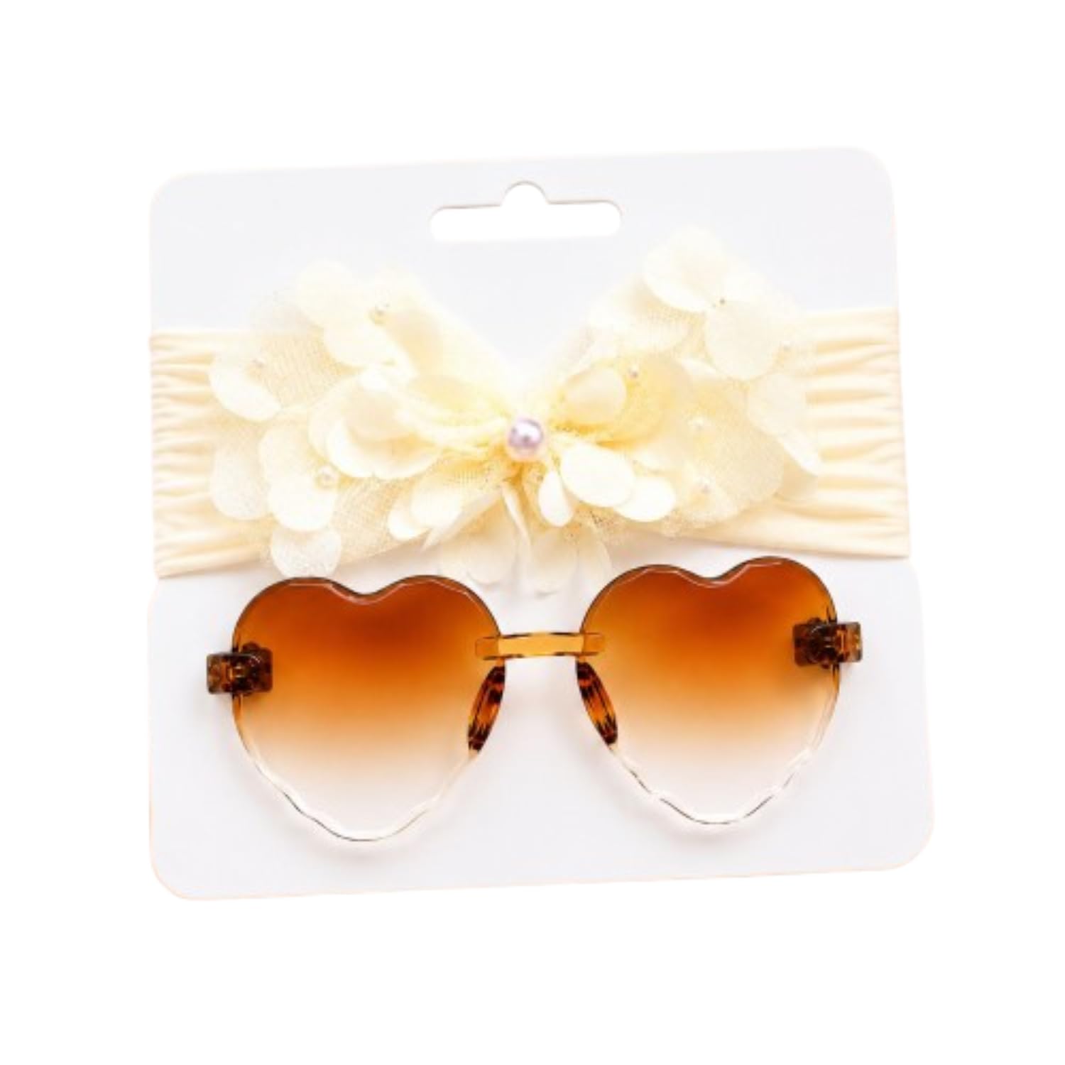 Baby Girls Headband & Heart Shape Sunglasses Combo | Cute Floral Accessories Gift Set for Toddlers & Kids | Cream Headband with Brown Gradient UV Protection Goggles-picture-32