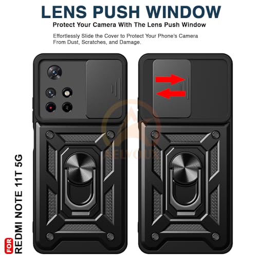 Image of Armor Bumper Back Cover Case for Redmi Note 11T 5G / Poco M4 Pro 5G Rotating Camera Cover, Ring Holder & Kickstand | Heavy Duty & 360 Degree Protection Back Cover (Black)