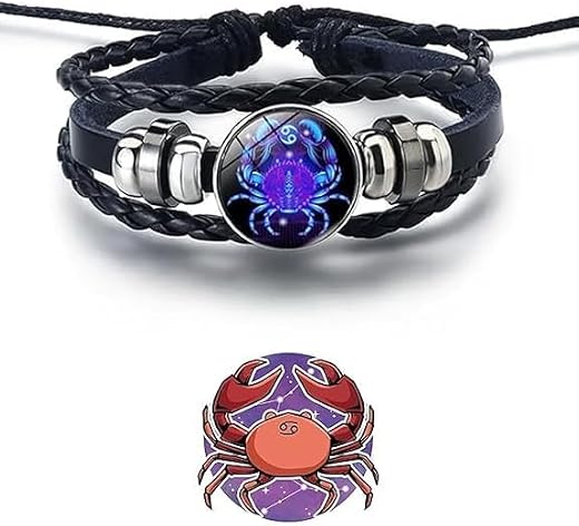 RHYTHM : - Cancer ''कर्क राशि'' 12 New Constellation Bracelet Zodiac Signs Guardian Fluorescent Woven Leather Bracelet for...