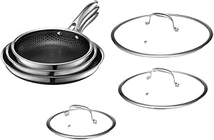 HexClad Hybrid Nonstick 6-Piece Fry Pan Set, 8, 10, and 12-Inch with Lids