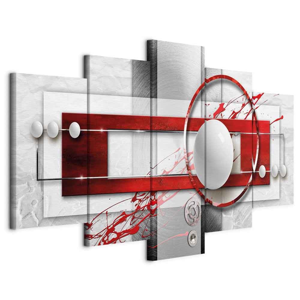 Cuadros B&D XXL - Cuadro en Lienzo Abstracto 200x100 cm 5 Piezas - Impresión en Material Tejido no Tejido Cuadros Decoracion Salon Modernos lienzos - geométrico Rojo Arte a-A-0140-b-n