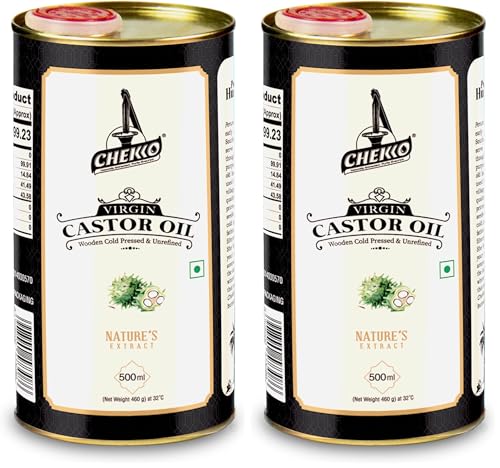 Image of Chekko Cold Pressed Virgin Castor Oil | 100% Natural, Pure (500 ML) for Baby Massage, Constipation, Healthy Hair, Eye and Skin Care (Pack of 2)