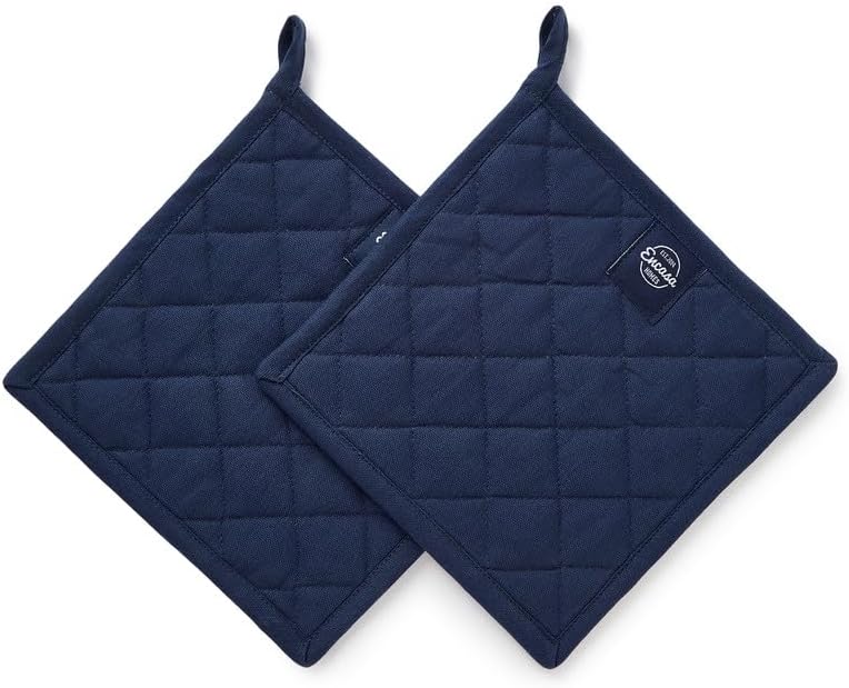 Miniatura 2 de Encasa XO Juego de 2 soportes para ollas de algodón resistentes al calor con lazo para colgar, color azul escocés, almohadillas acolchadas multiusos