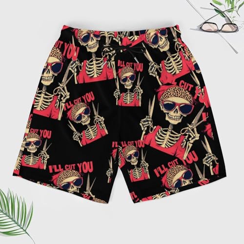 I'll Cut You Skull Hairdresser Beach Shorts for Men Swim Trunks Quick Dry Swim Shorts with Compression Liner Pocket3