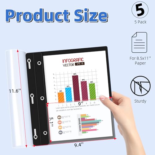 Image of HAUTOCO 5 Pack Plastic Report Covers with 3 Prongs Fasteners Clear Front Resume Portfolio Folder for 8.5x11 Letter Size Paper, Presentation Document Report Cover for School Office Business, Black