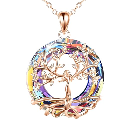 Collier celtique arbre de vie pour femme avec pendentif cristal rose