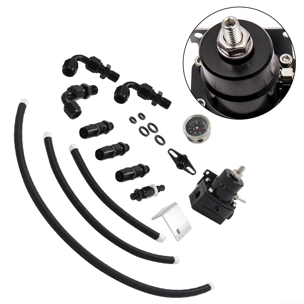 Kit régulateur de pression de carburant avec jauge de plage réglable de 0 à 100 PSI et raccords de ligne en acier inoxydable 6AN (bleu et rouge)