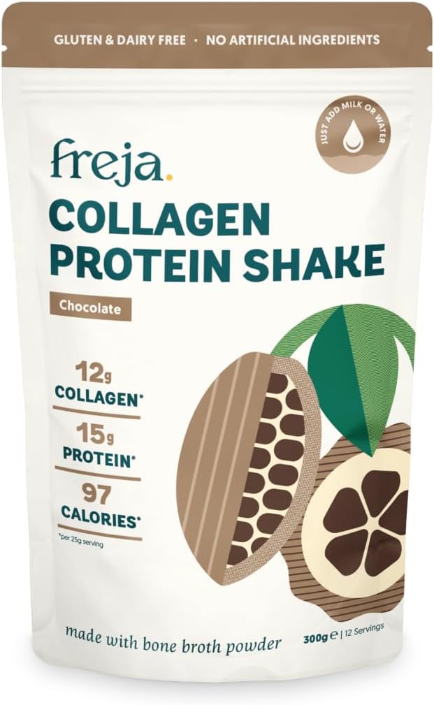Freja Collagen Protein Shake | Chocolate | Natural Bone Broth Powder | Dairy & Gluten Free | 300g (12 Servings)