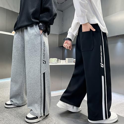 Boys Baggy Sweatpants Y2k Side Striped Track Pants Drawstring Waist Wide Leg Straight Streetwear Lounge Pants with Pockets3