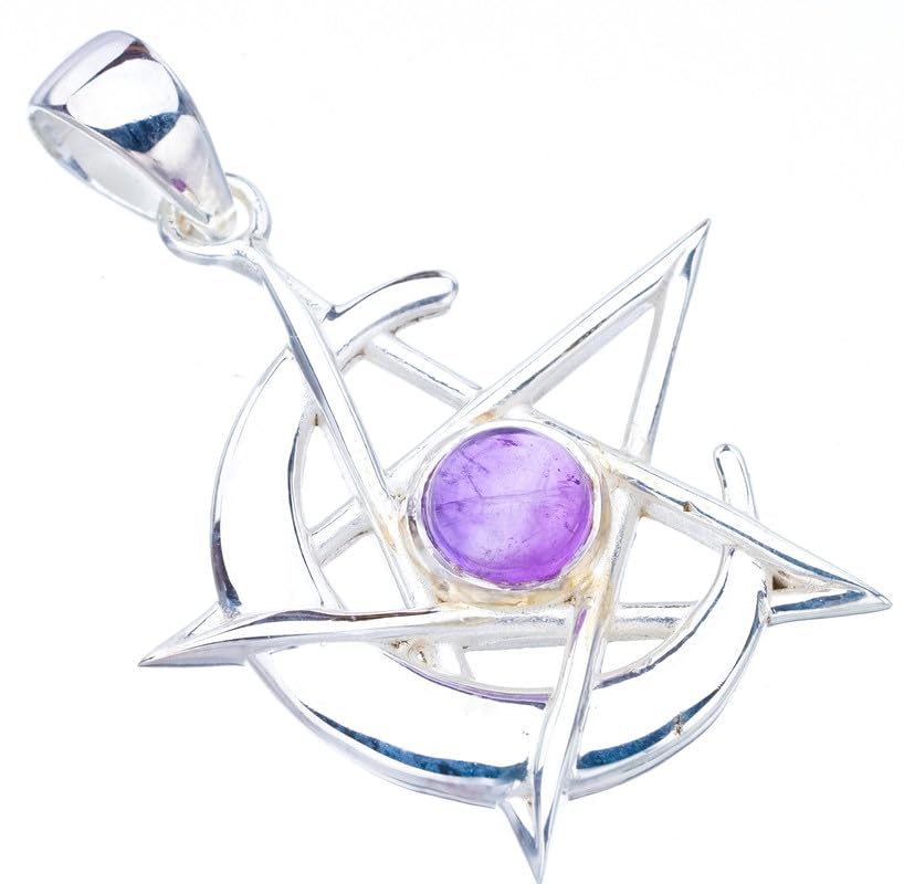 Pendentif Améthyste Étoile Lune Argent 925 fait main collier femme F5334 3.81cm