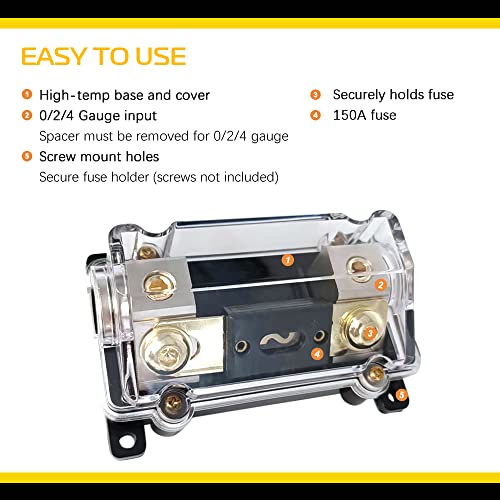 Apeixoto 150A Inline Anl Fuse Holder For Car Audio Amplifier 0/2/4 Gauge Awg Fuse Holder With 150 Amp Fuse And Insulating Cover 150A #TOP2
