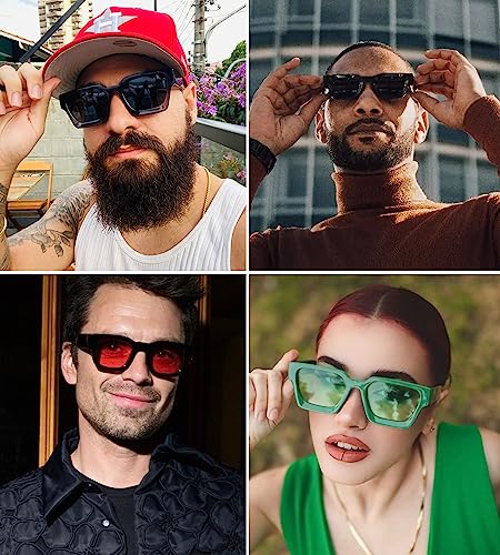 NULOOQ Thick Square Sunglasses for Women – Men Retro Fashion Chunky Rectangle Sun Glasses Black Shades3