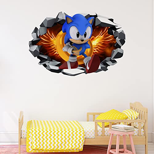 Sonic Wall Decals Realistic 3D Cartoon Wall Stickers Vinyl Sonic Wall Decor Mural For Kids Palyroom Nursery Living Room Bedroom Self-Adhesive Wall Decoration Gift Supplies (15.7 X 23.6 Inches） #TOP4