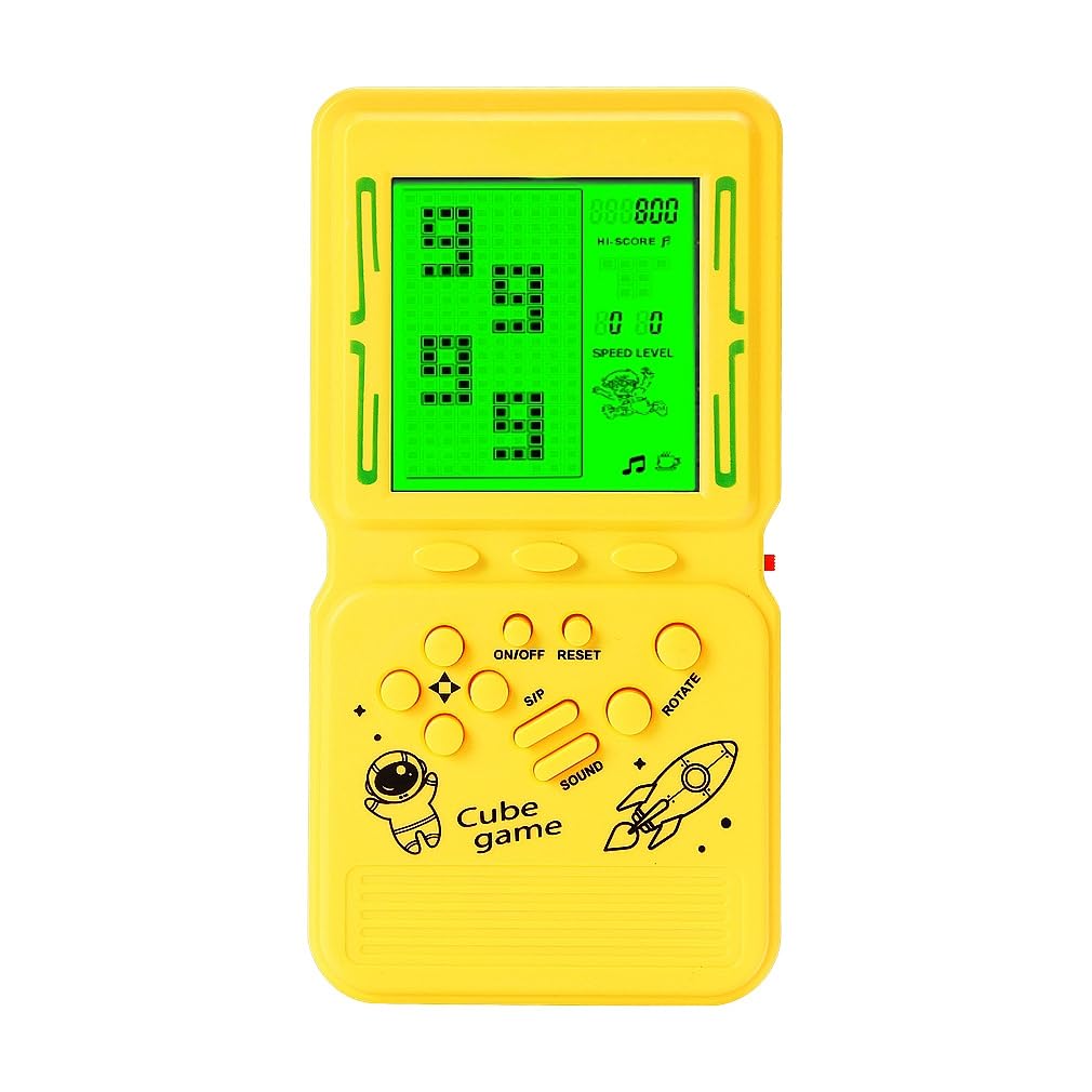 CZT New Retro Block Game Console, Green Backlight, Large Screen, 23 Built-in Games, Yellow