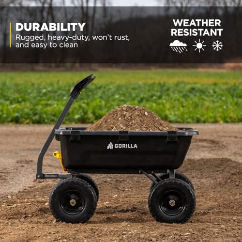 Image of Gorilla Carts Dump Garden Cart, 7 Cu Ft,1200 lb Capacity, No-Flat Tires