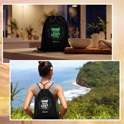 Image of 24 Pcs Shine with The Light of Jesus Drawstring Backpacks Bulk