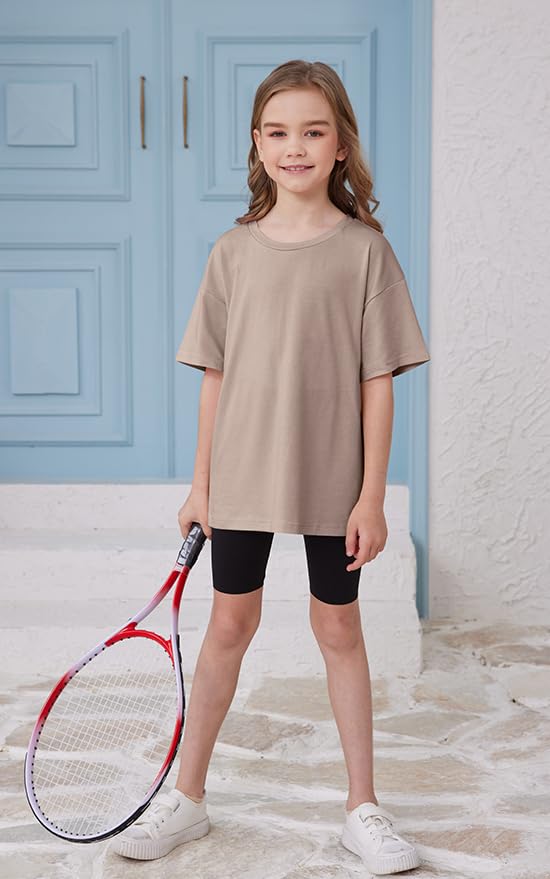 Image of ZDC Girls Short Sleeve T Shirts Kids Summer Oversized Tops Trendy Crewneck Basic Tees 5-14 Years
