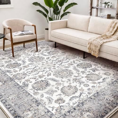 CHAMPLANT Washable Area Rug 5x7 Retro Boho Chic Medallion Distressed Design Living Room Indoor Non-Slip Large Oriental Accent Throw Rug for Kitchen Bedroom Office Carpet