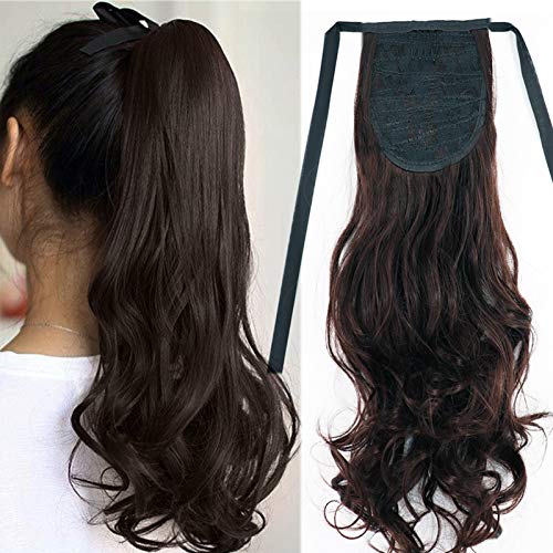 Cybelleza Ponytail Extension Haarverlängerung Haarteil Zopf Pferdeschwanz Gewellt Tie Up Lockig Synthetik Haare Kunsthaar Hitzebeständig 45cm - Mittel braun Cover