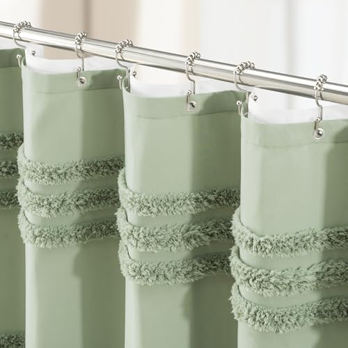 Dynamene Sage Green Boho Shower Curtain and Liner Set, Farmhouse ...