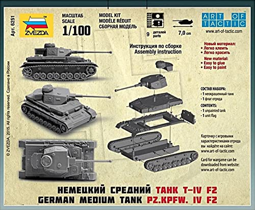 Zvezda Models 1/100 Panzer Iv Ausf.f2 Model Kit #TOP1