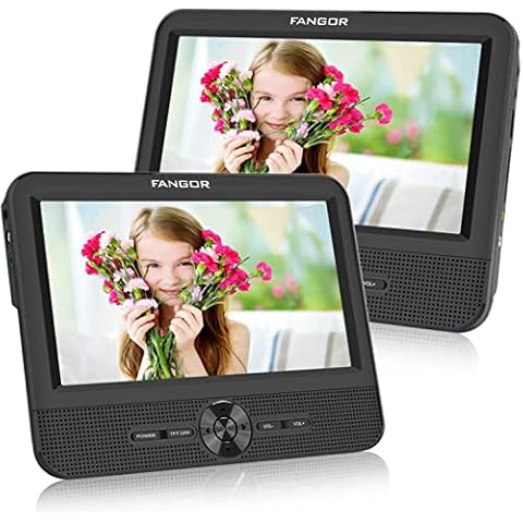 FANGOR 7.5" Headrest DVD Player Portable DVD Player with Two Screens Car Video Player and 5 Hour Battery, Sync on Both Screens (Host + Slave) Cover