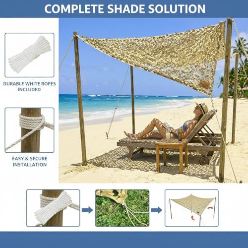 Filet de camouflage sable multi-tailles pour ombrage de terrasse et jardin