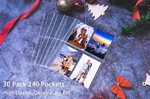 30 Pack 240 Pockets 2.5x3.5” Photocard Sleeves for 6 Ring A5 Binder, Ultra-Clear K-pop Photocard Sleeves, Double-Sided 4 Pocket Photo Pages, Top Loading Photo Sheet Protector for P image 1